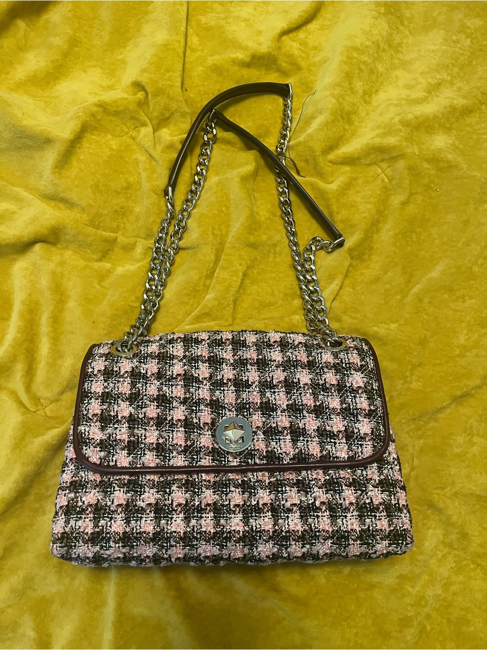 Kate Spade Pink and Black Tweed Chain Shoulder Bag